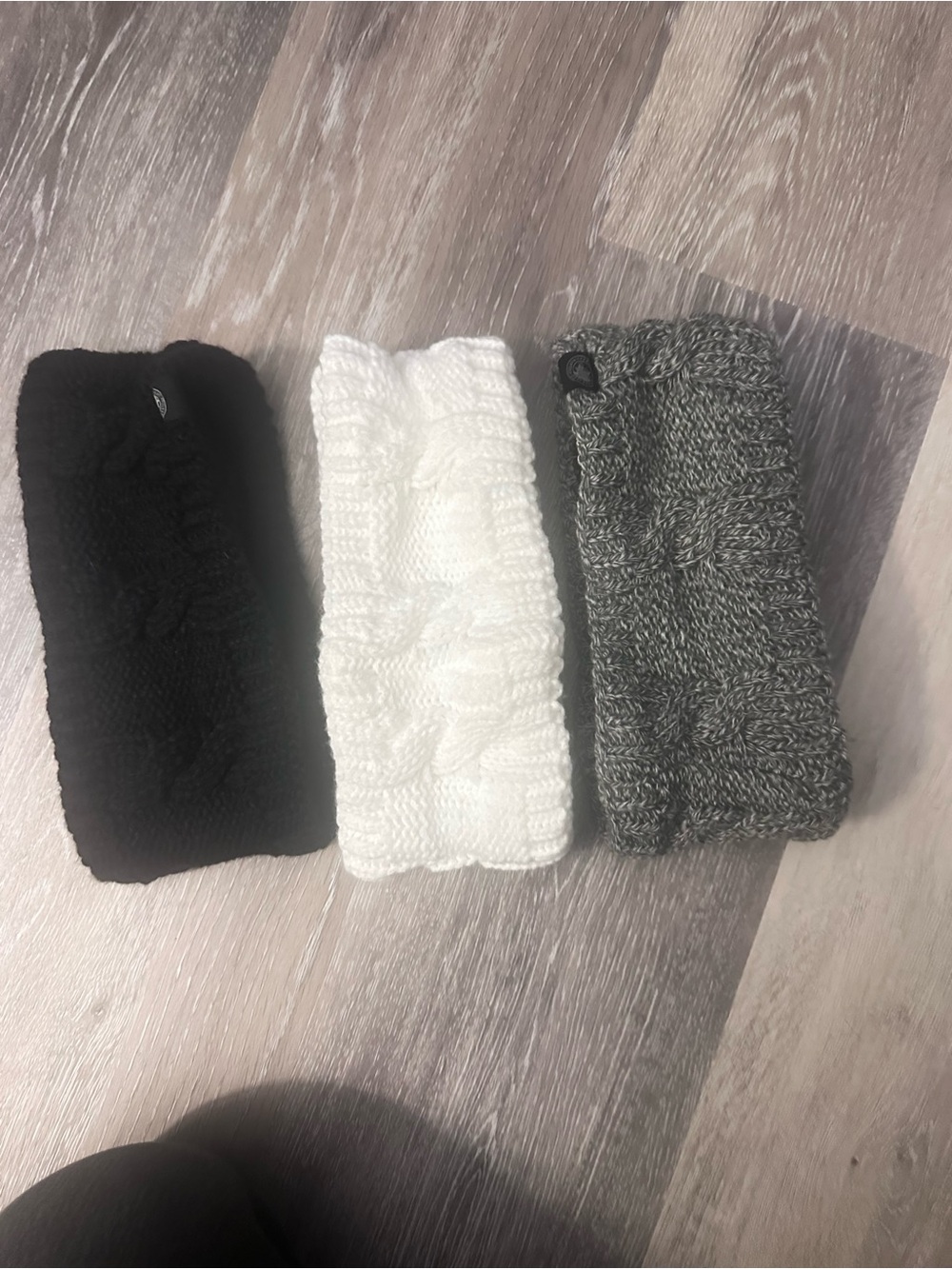 Knit Cable Headbands Trio - Black, White & Gray